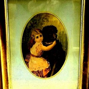 Victorian Painting Young Girl And Her Dog